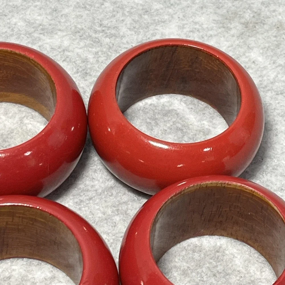 Red Lacquer Wood Napkin Rings Set of 6 Round Made‎ in India Table Decor Dining